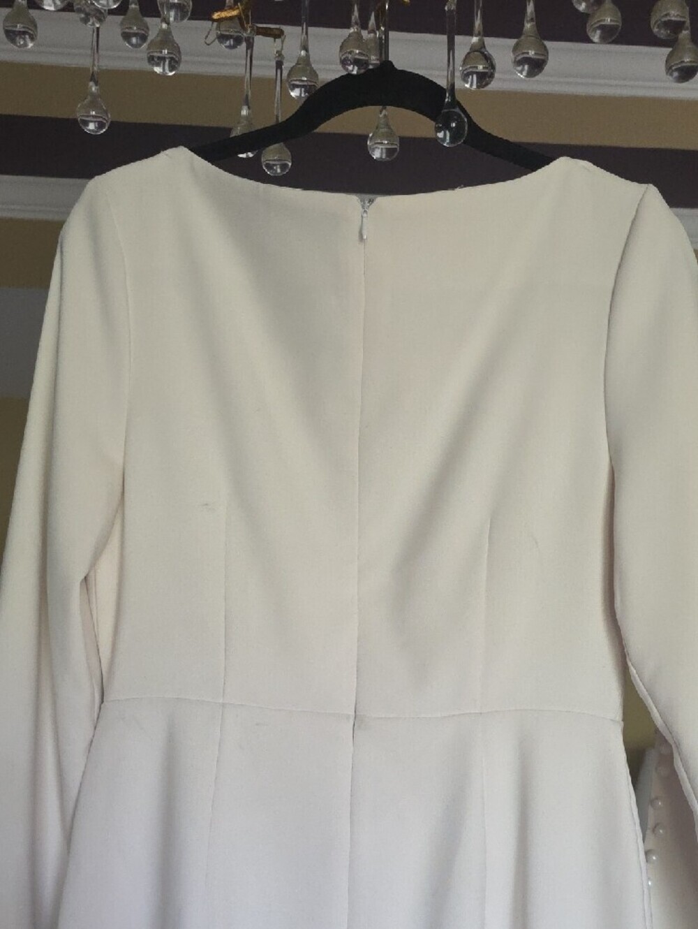 Fehaute Refined White Long-Sleeve Sheath Dress with Floral Shoulder Accent 8 - Picture 5 of 13